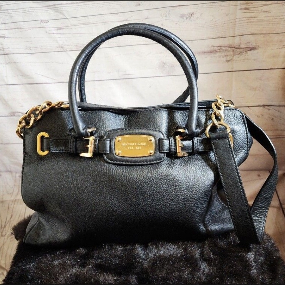 Michael Kors Gold and Black Satchel with Leather Finish